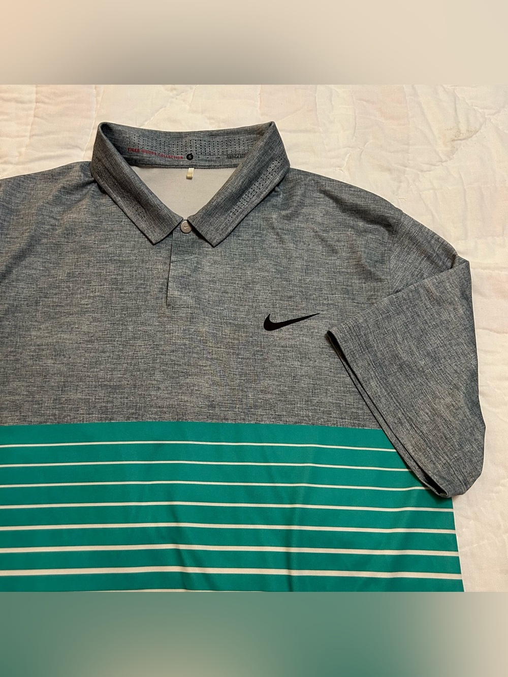 Nike Golf Polo Shirt Tiger Woods Collection Mens S Gray Teal Stripe Pickleball